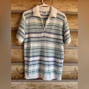 Alfred Dunner Blue and Green Striped Polo Sweater
